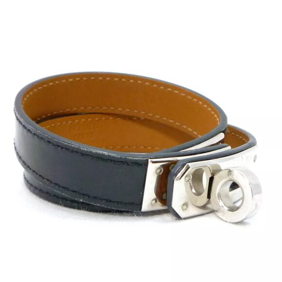 Authentic HERMES Kelly Double Tour Bracelet R in Square Black Leather - Picture 2 of 7